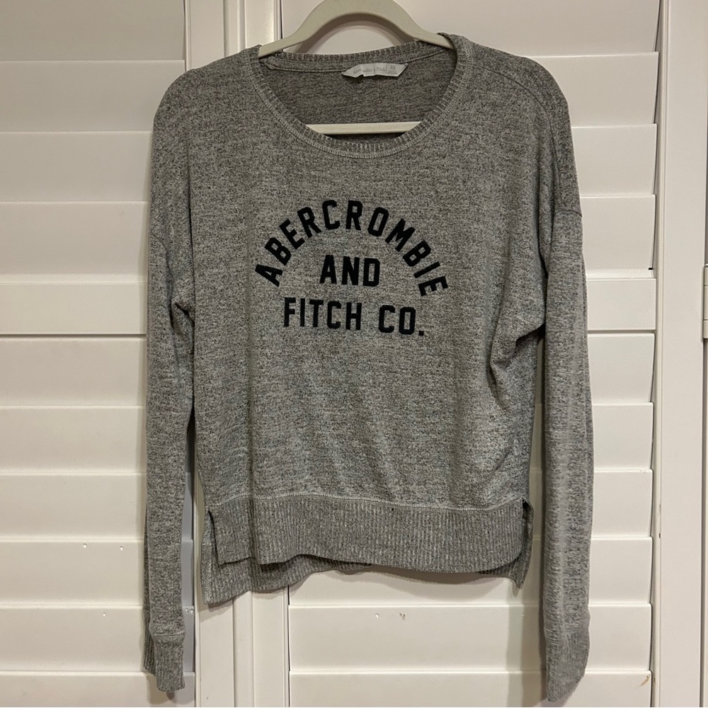 Abercrombie & Fitch Logo Lightweight Scoopneck Sweater Grey Size XS